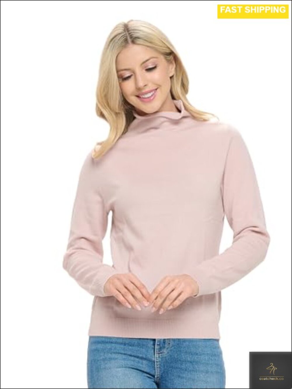 100% Cashmere Mock Neck Long Sleeve Pullover Sweater